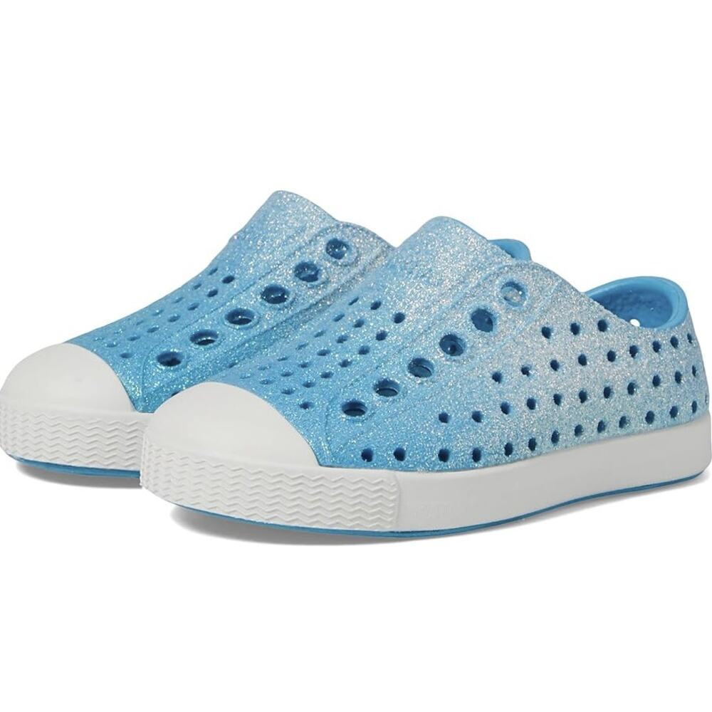 Native Jefferson Glitter Slip-On Shoes in Light Blue and White